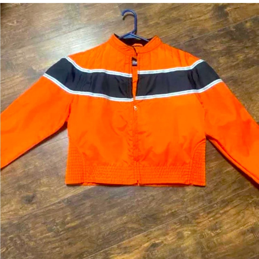 Women’s Orange Biker Design Jacket Size Large. VGU
